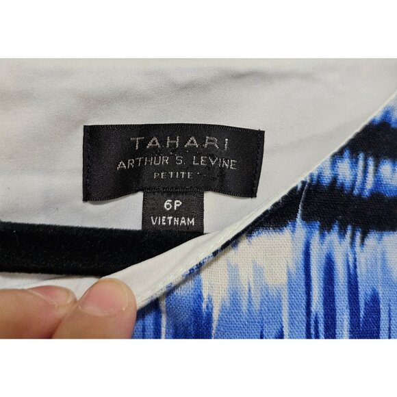 Tahari Petite Ikat Print Sheath Dress Linen Blue White size 6 Petite‎ - Picture 5 of 10